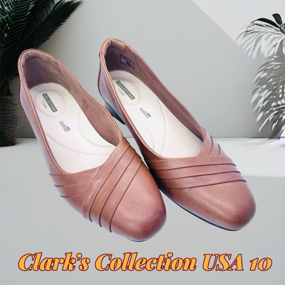 CLARKS JULIET PETRA BROWN LEATHER SLIP ONS DRESS SHOES US WOMENS SZ 10 Uk 41.5 - Picture 1 of 9